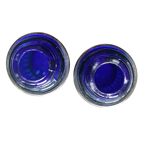 F B Rogers Silver Overlay Cobalt Blue Glass Salt & Pepper Shakers Vintage - Picture 5 of 9